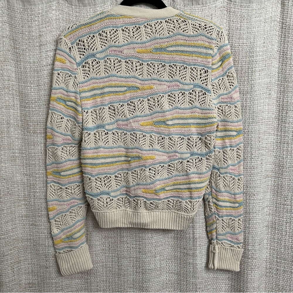 Zara Multicolor Pointelle Knit V-Neck Cardigan Sweater Pastel Size Small - Picture 4 of 4